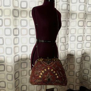 2 FOR $20 - Beaded Iridescent Rust Beaded Bag Removable Chain Shoulder Strap